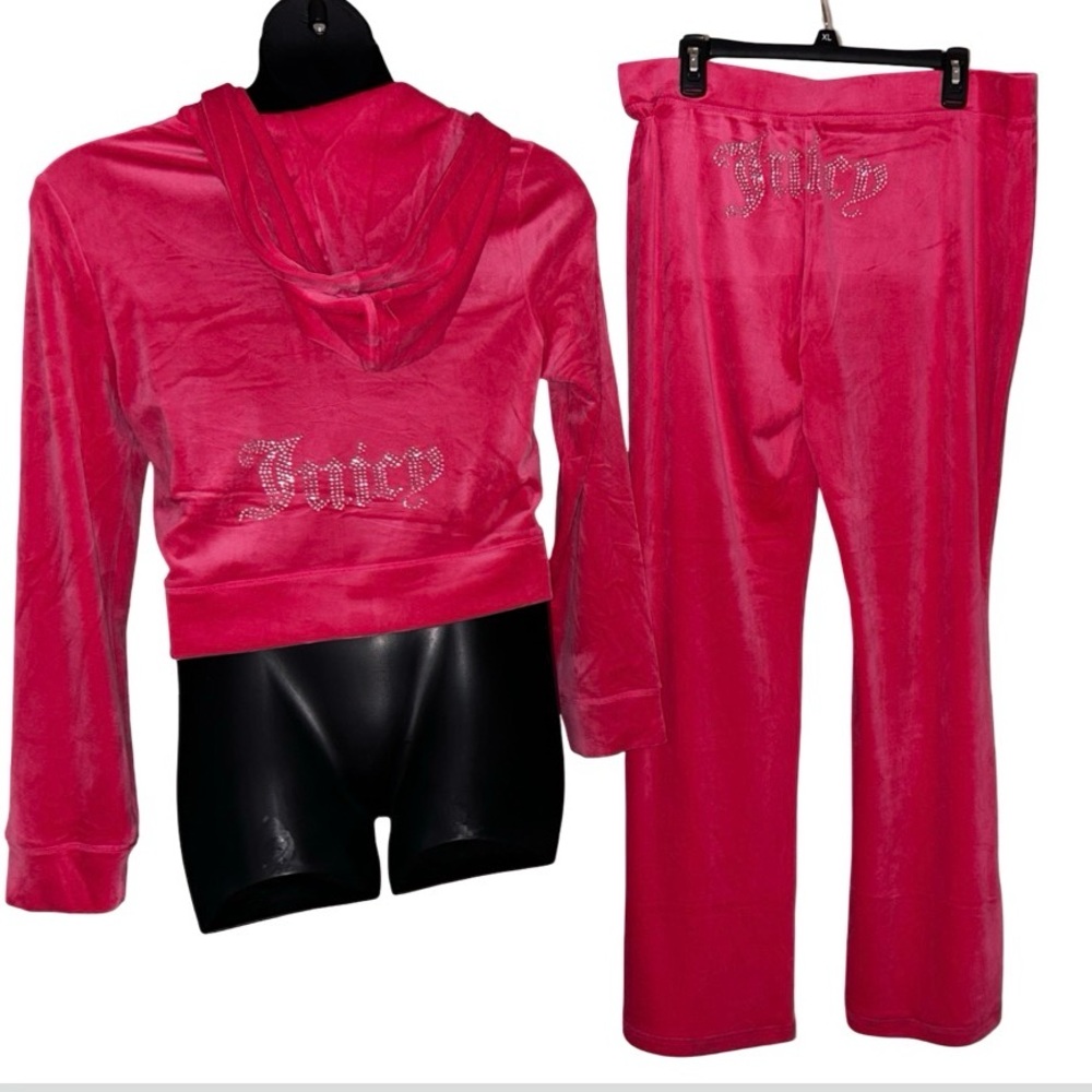 JUICY COUTURE PINK PARTY OG BLING RHINESTONE VELOUR TRACKSUIT SWEATSUIT NWT